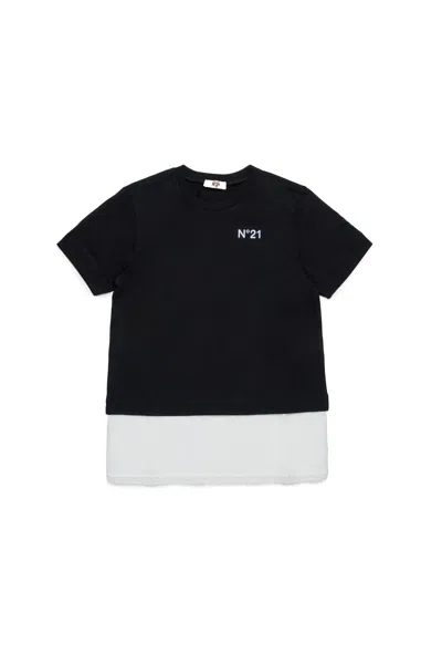 N°21 Kids' Colour-block Cotton T-shirt In Black