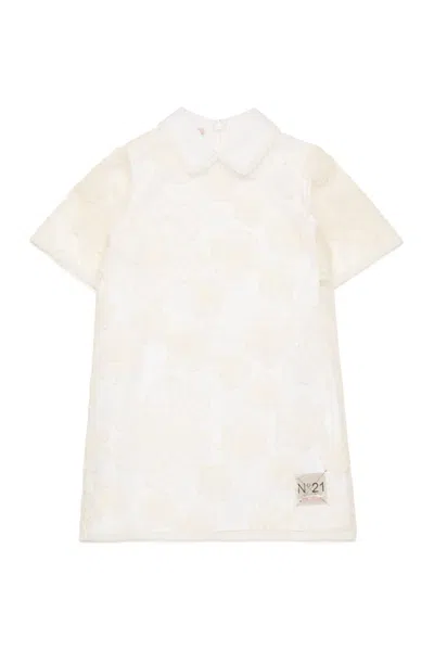 N°21 Kids' Abito Con Fiori In Organza Ricamata In White