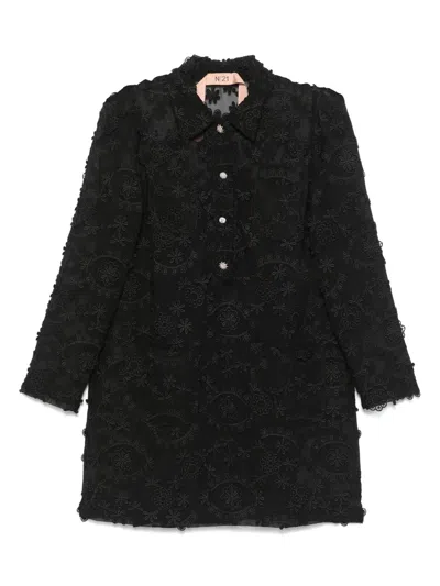 N°21 Floral-embroidered Mini Dress In Black