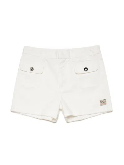 N°21 Kids' Flower-charm Stretch-cotton Shorts In White