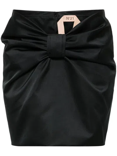 N°21 Gathered Satin Mini Skirt In Black