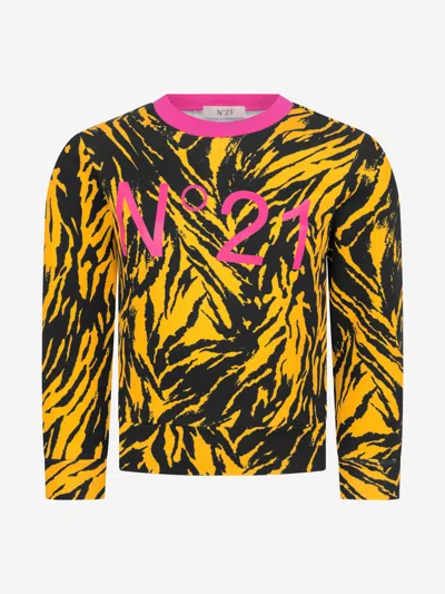 N°21 Kids' Girls Yellow Cotton Tiger Print Sweater 10 Yrs Multicoloured