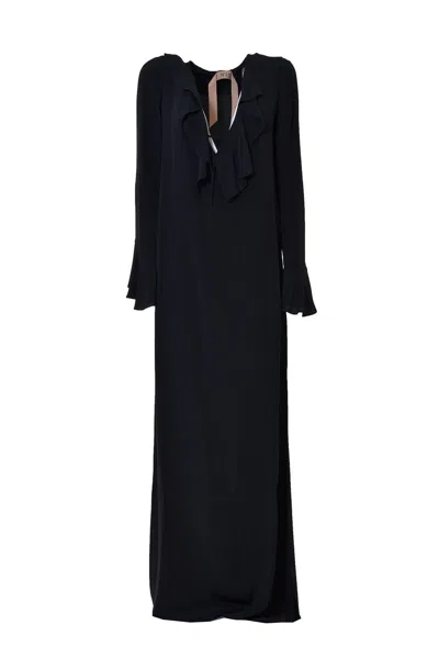 N°21 High Neck Lace-trim Maxi Dress In Nero