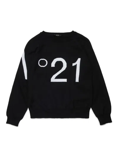 N°21 Kids' Intarsia-knit Logo Jumper In Black