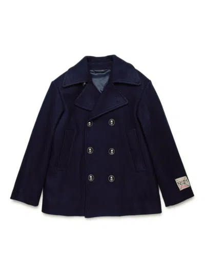 N°21 Kids' Logo-appliqué Double-breasted Coat In Blue
