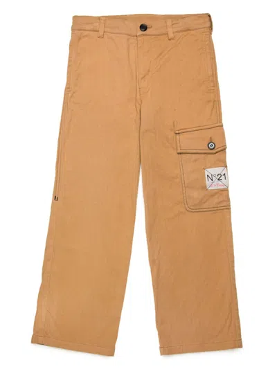 N°21 Kids' Logo-appliqué Straight-leg Trousers In Brown