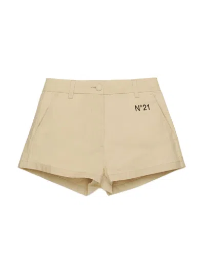 N°21 Kids' Logo-embroidery Shorts In Neutrals