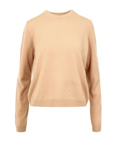 N°21 Logo Letter Round Neck Sweater In Nude