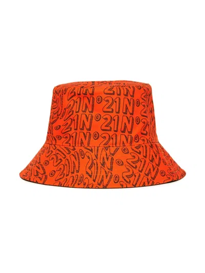 N°21 Kids' Logo-print Bucket Hat In Orange