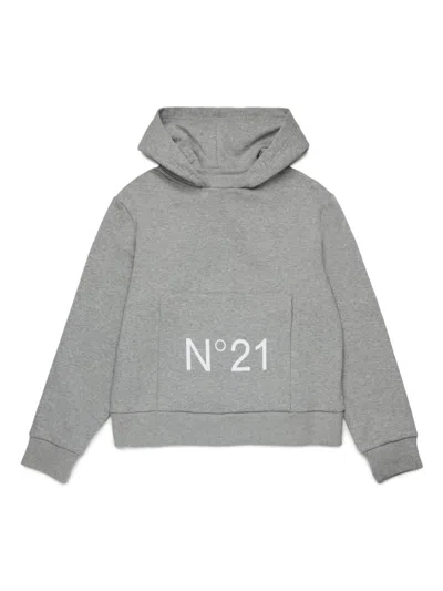 N°21 Kids' Felpa Con Cappuccio E Logo In Grey