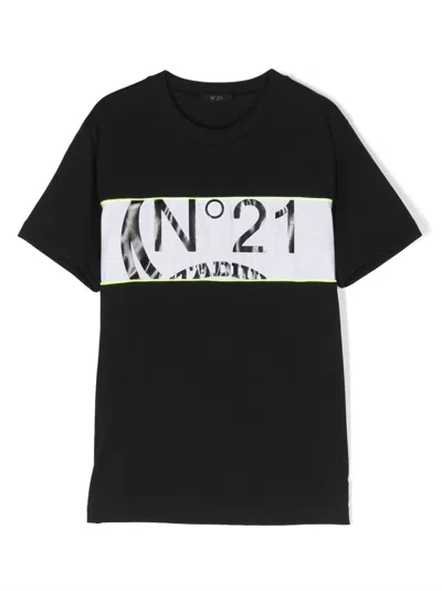N°21 Kids' Logo-print Cotton T-shirt In Black