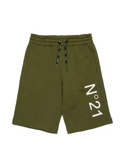 N°21 Kids' Logo Shorts In Green