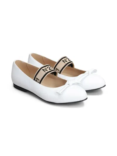 N°21 Kids' Logo-tape Ballerina Shoes In White