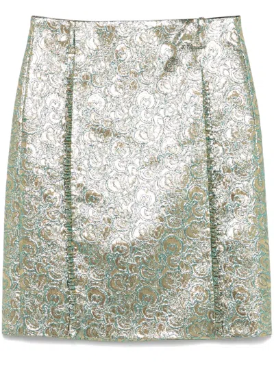 N°21 Metallic-flower-print Midi Skirt In Gold