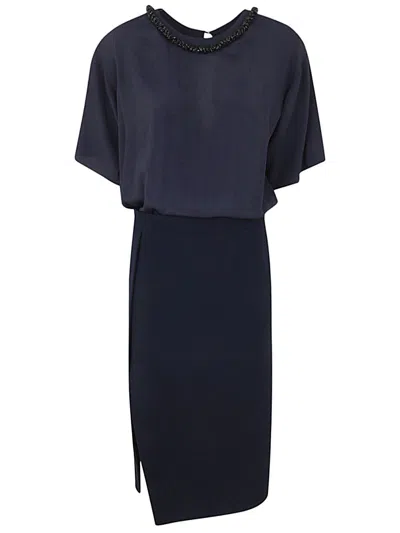 N°21 Midi Dress With Pencil Skirt And Shirt Neck In Blue