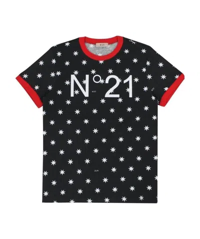 N°21 N 21 T-shirt Bambina Nera In Jersey Di Cotone Stampato In Black