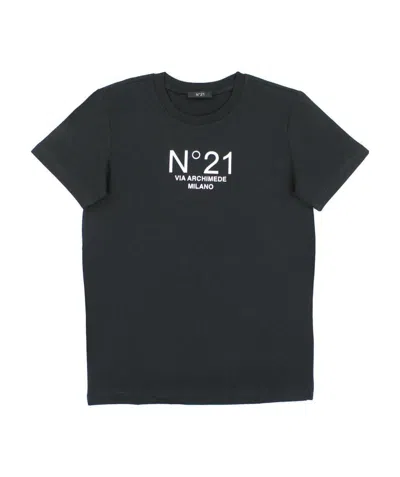 N°21 N 21 T-shirt Bambino Nera In Jersey Di Cotone In Green