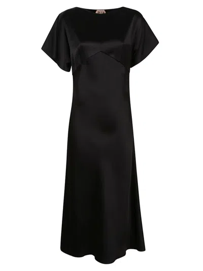 N°21 Round-neck Satin Midi Dress In Black