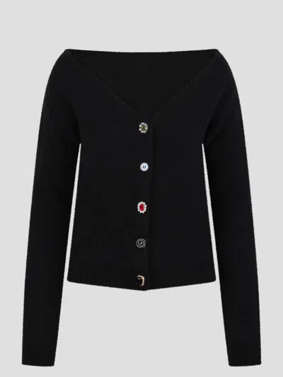 N°21 N.21 Cardigan With Jeweled Buttons In Black