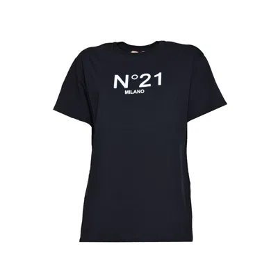 N°21 Cotton Jersey T-shirt With Contrasting Velvet Logo In Black