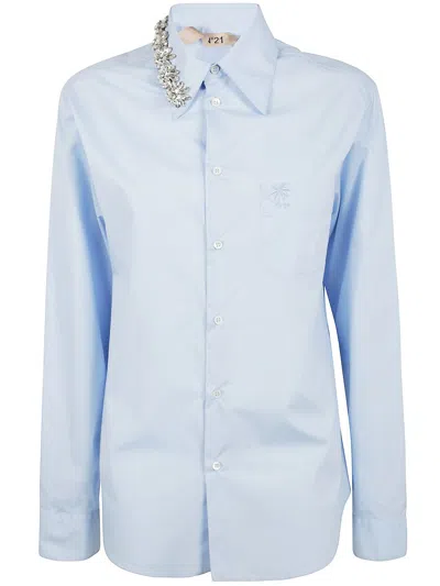 N°21 Cotton Shirt With Crystal In Blue