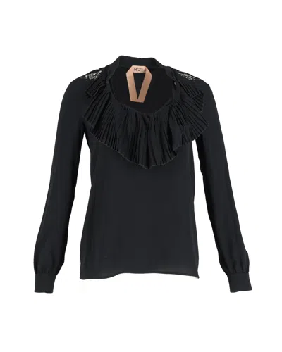 N°21 N21 Embellished Long Sleeve Blouse In Black Silk