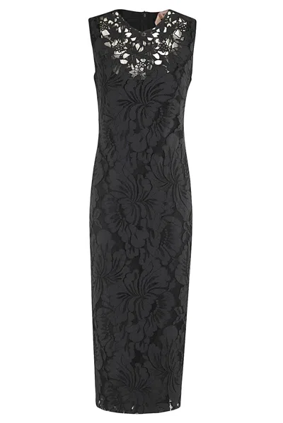 N°21 Nº21 Floral-embroidered Sleeveless Midi Dress In Nero