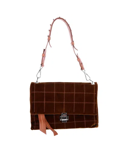 N°21 Front Flap Shoulder Bag In Brown Velvet