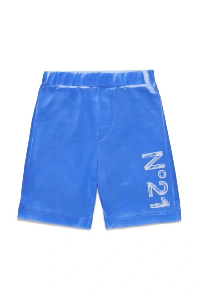 N°21 Kids Faded Effect Elastic Waist Shorts In Blue
