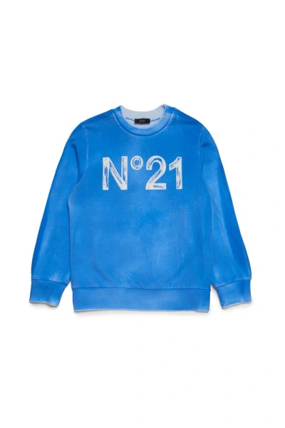 N°21 Kids Logo Printed Crewneck Sweatshirt In Blue