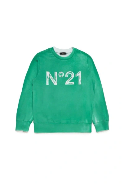 N°21 Kids Logo Printed Crewneck Sweatshirt In Green