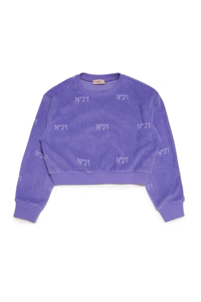 N°21 Kids' Logo-print Terry-cloth Sweatshirt In Purple