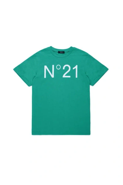 N°21 Kids Logo Printed Crewneck T In Green