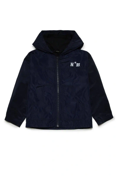 N°21 Kids Logo Printed Hooded Jacket In Blue