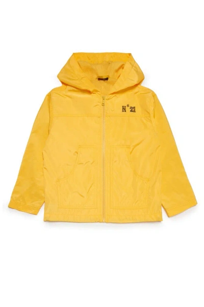 N°21 Kids Logo Printed Hooded Jacket In Yellow