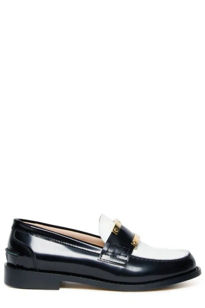 N°21 Kids' Colour-block Leather Loafers In Black