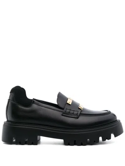 N°21 Leather Moccasins In Black