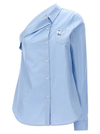 N°21 One-shoulder Shirt With Logo Embroidery In Blue