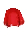 N°21 Ostrich Feather Trimmed Relaxed Blouse In Red Cotton In Red