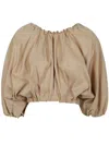 N°21 Beige Taffeta Crop Top With Puff Sleeves In Beige