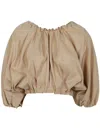 N°21 Beige Taffeta Crop Top With Puff Sleeves In Beige