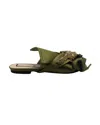 N°21 N.21 Raso Knot Flat Embellished Slides In Green Satin In Green