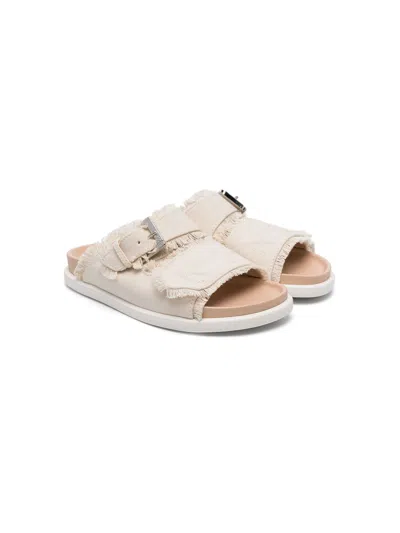 N°21 Kids' Frayed-brim Canvas Sandals In Beige