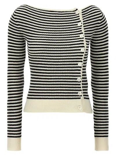 N°21 Striped Ribbed-knit Cardigan In White/black