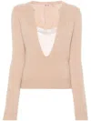 N°21 U-neck Laminated Sweater In Beige
