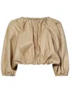 N°21 Beige Taffeta Crop Top With Puff Sleeves In Beige