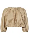 N°21 Beige Taffeta Crop Top With Puff Sleeves In Beige