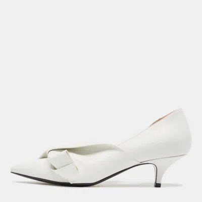 Pre-owned N°21 Nº21 White Leather Tundra Knotted D'orsay Pumps Size 37