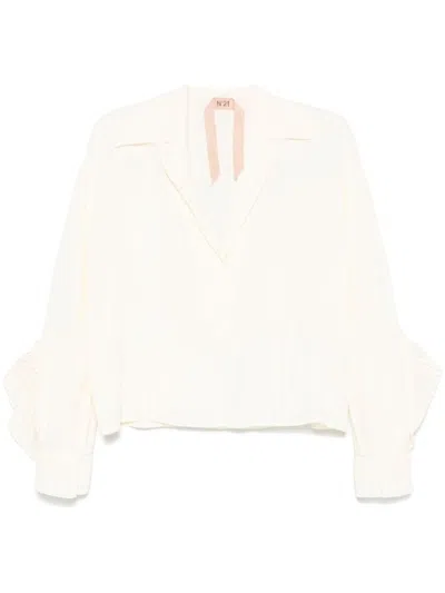N°21 N°21 WHITE PLEATED RUFFLE SLEEVE BLOUSE