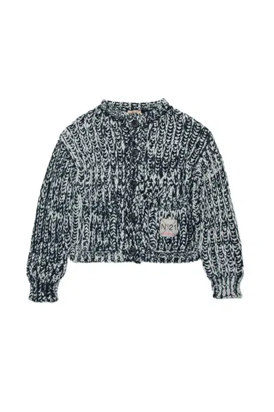 N°21 Kids' Chunky-knit Logo-appliqué Cardigan In Black